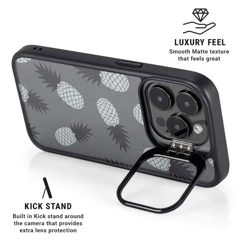 Black and White Pineapples iPhone 14 Pro Kickstand Case